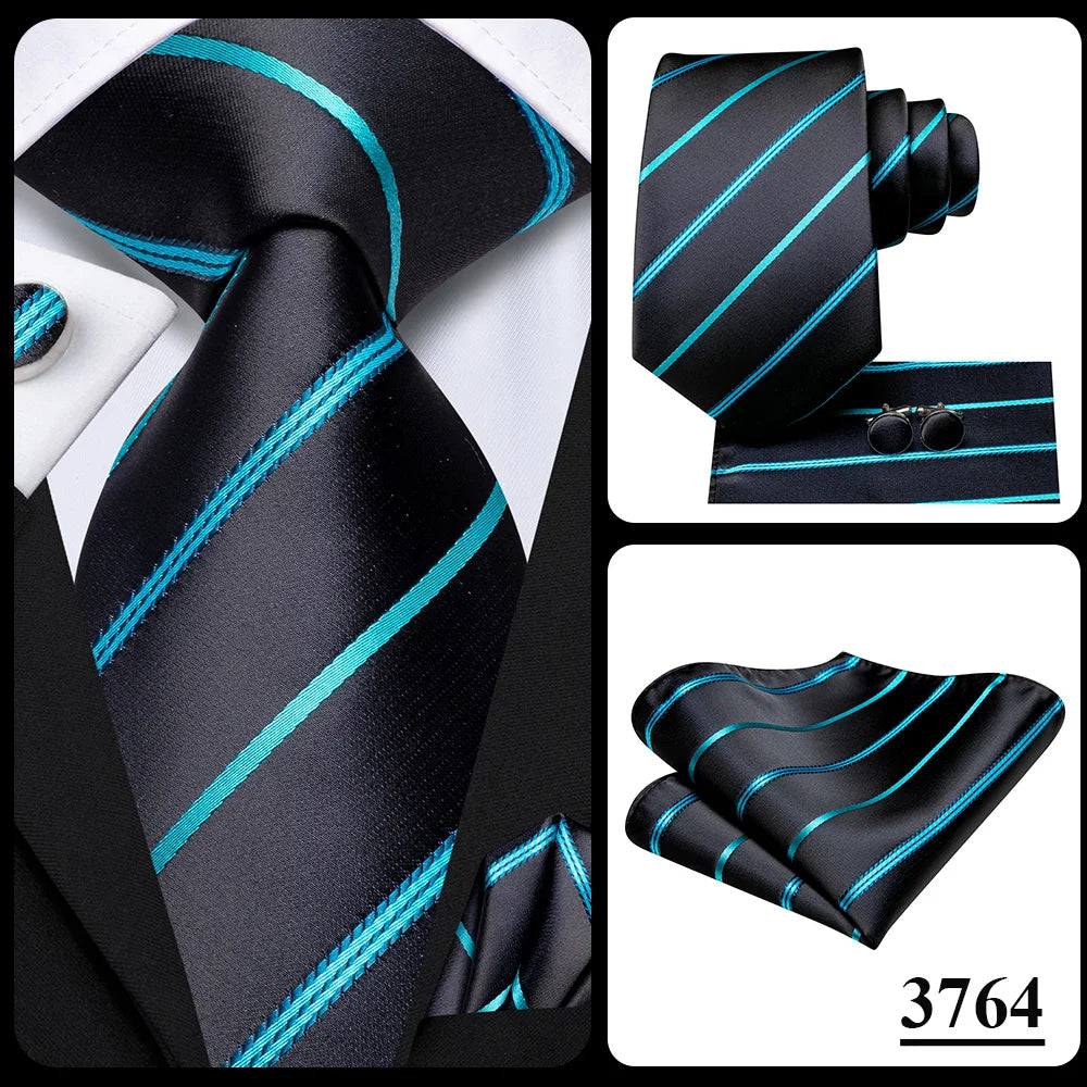 Our Brand  2025 Hi Tie Striped Sage Green Mens Fashion Necktie Handkerchief Cufflinks for Tuxedo Accessory Classic Silk Luxury Tie for Man Gift