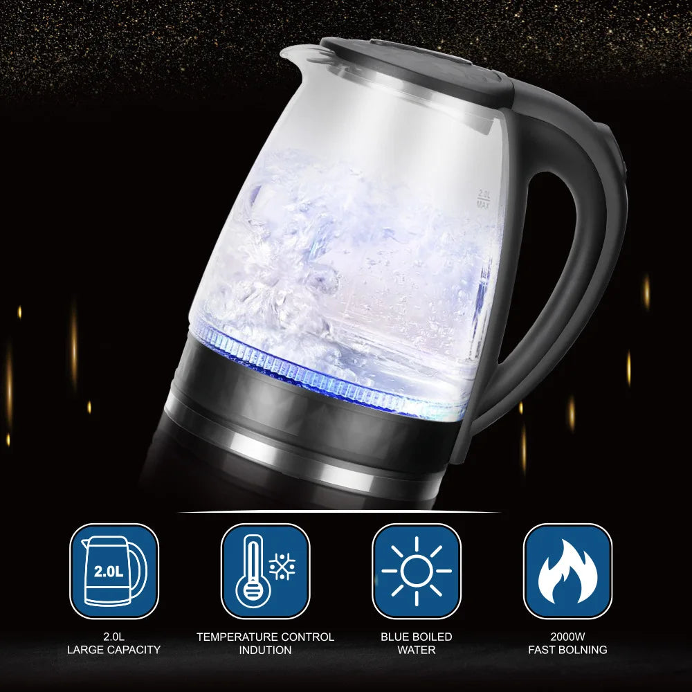 New 2024  2L Electric Glass Kettle With 2000W Kitchen Appliances Keep Warm Function Electric Boiling Tea Pot 110-220V