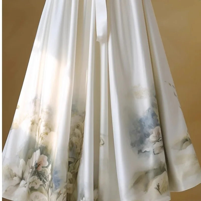 2024 Spring/Summer Chinese Style Printing Spliced Sashes Women's High Waist Fashion Building Checked Loose Midi A-line Skirts