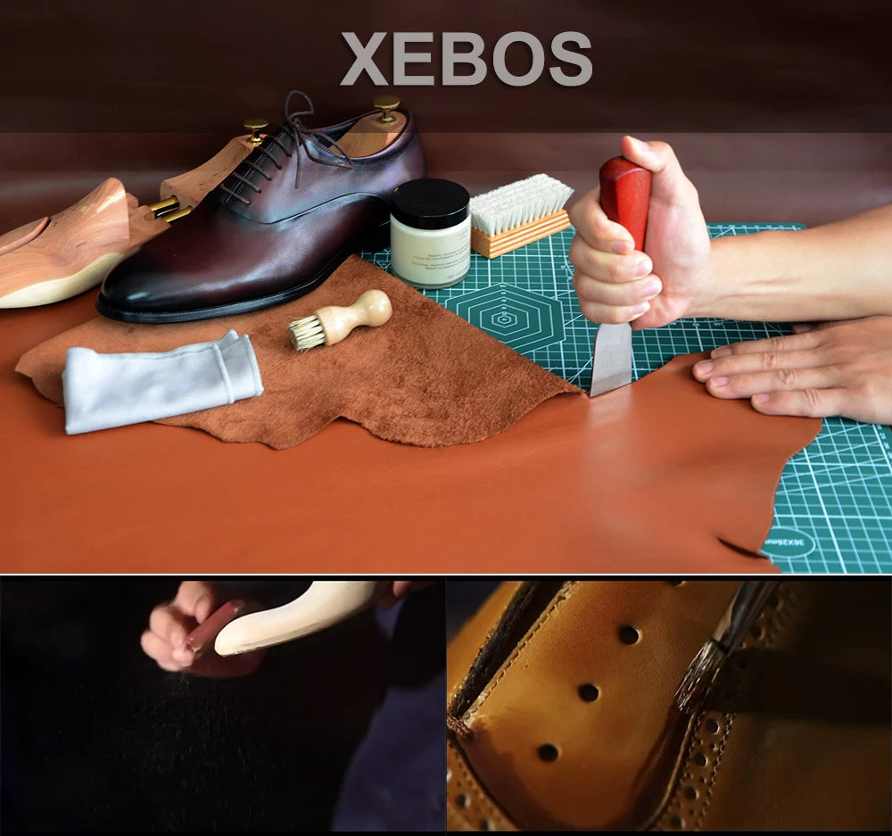 Brand Designer Whole Cut Oxford Dress Shoes Men Genuine Leather Handmade Lace Up Plain Toe Business Office Formal Wedding Shoe