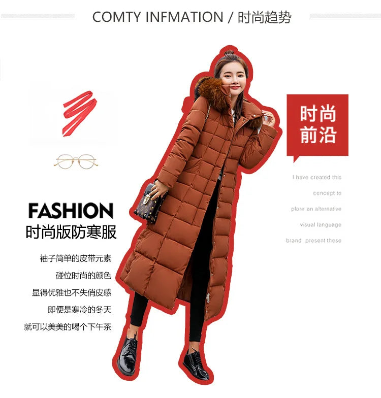 New 2024 - 2025 X-Long Down Jacket Women Casual Thick Warm Padded Coat Winter Loose Solid Hooded Parkas Lady Korean Fashion Solid Long Overcoa