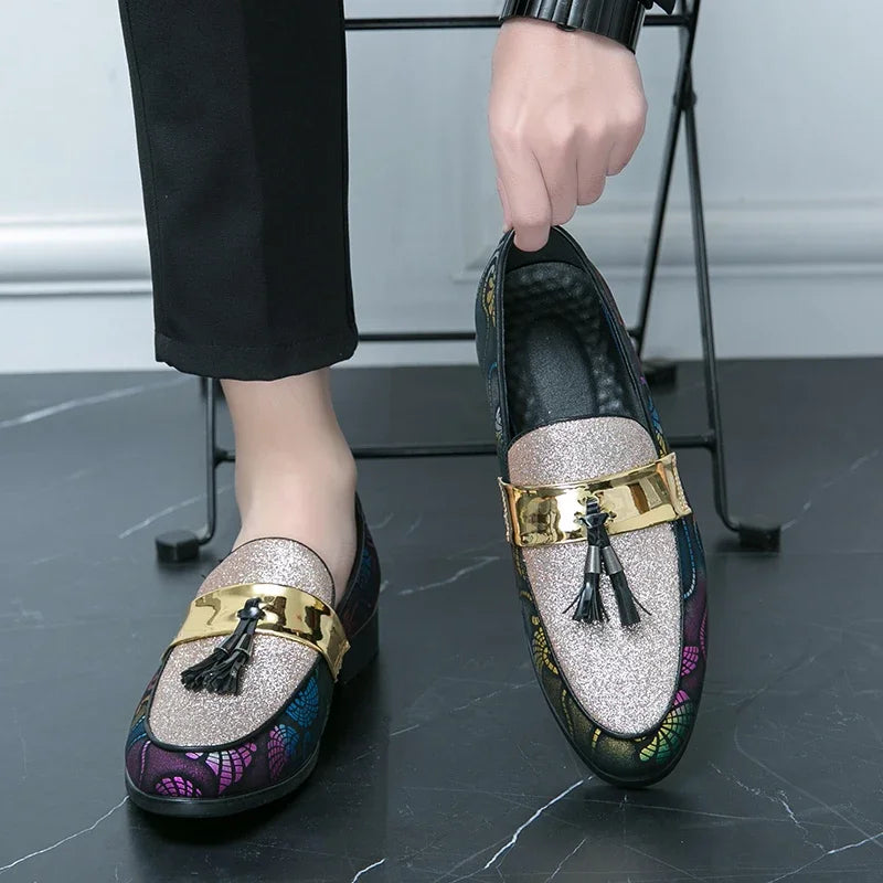 New 2025  Loafers for Men Flock Embroider Tassel Casual Shoes Slip-On Breathable Handmade Mens Dress Shoes Size 38-47