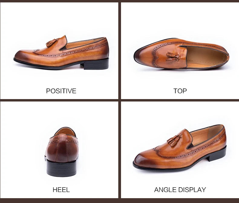 New Style Business Men Loafers Shoes Genuine Cowhide Handmade Sewing Casual Formal Wedding Party Slip on Pointed Dress Shoes Man
