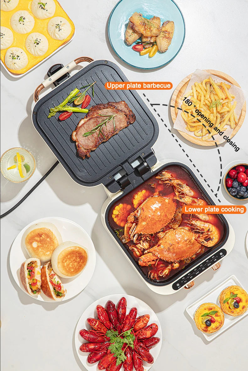 New 2024-2025 110V Multifunction Electric Baking Pan Deepen Cooker Double-side Heating Thick Pancake Machine Hot Pot Barbeque Steak Frying Pan