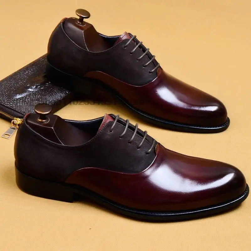 New 2024 HNXC Mens Oxford Genuine Leather Shoes Black Brown Classic Shoes Brogue Lace Up Dress Wedding Office Business Men Formal Shoes