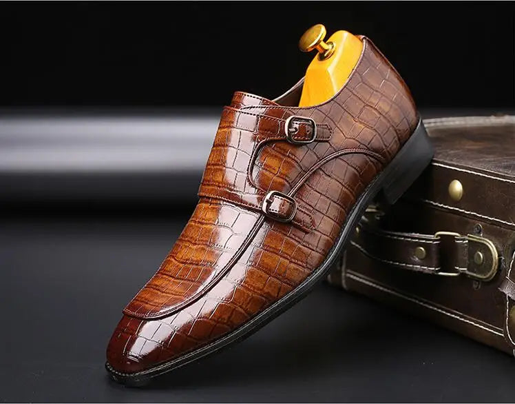 Man's Business Dress Office Shoes Crocodile Grain Leather Shoes Mens Buckle Casual Wedding Party Shoe Men Loafers Flats