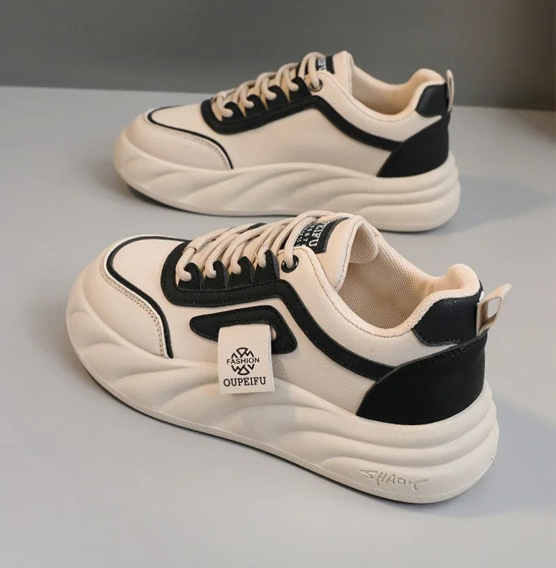 2024 New Chunky Women's Casual Flats Shoes Spring Trendy Comfortable Sneakers Youth Student Girls Board Shoes Small White Shoes