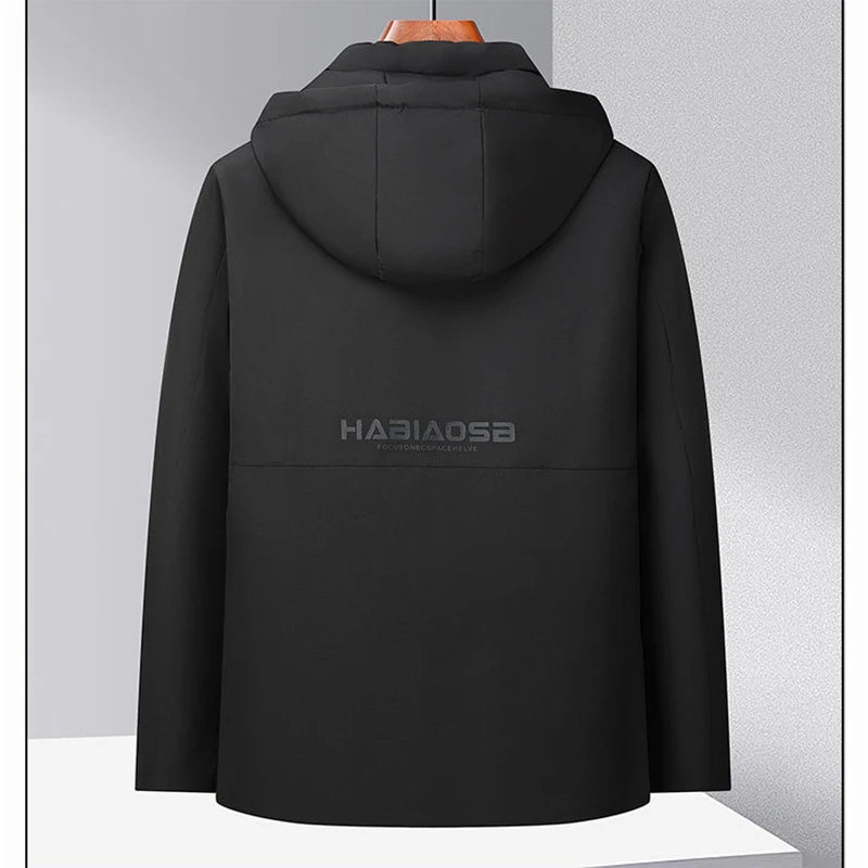 Men Winter  2025-2026 Thick Warm Parka Coat Fleece Inside Male Solid Color Hooded Thick Jacket  Men's Middle Long Coat Size