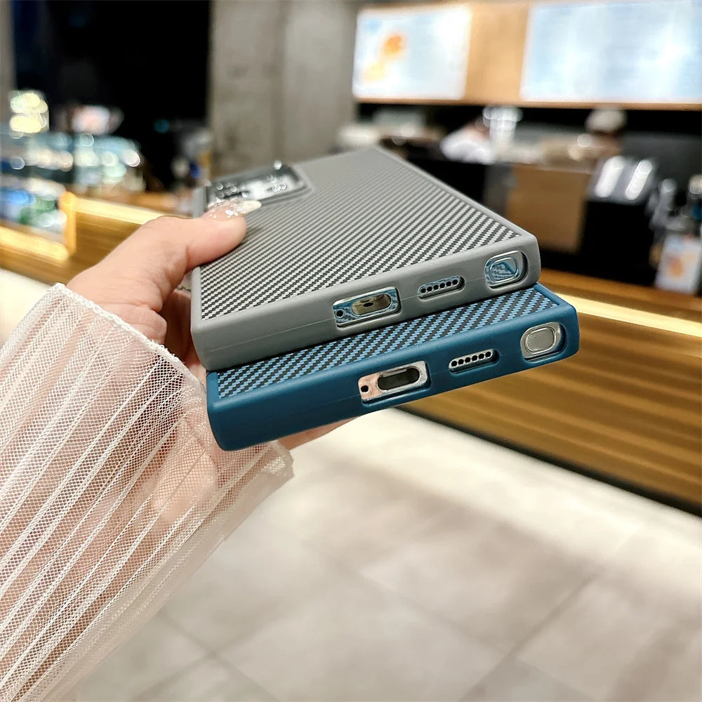 Luxury Carbon Fiber Pattern Armor For Magsafe Case For Samsung Galaxy S24 Plus Ultra Magnetic Wireless Charge Matte Hard Cover