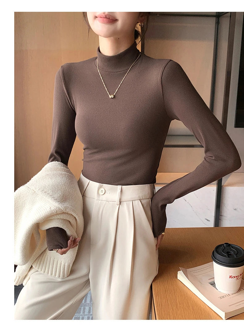 2024 New Knitted Half-turtleneck Pullovers Women Bottom Shirts Sweater Jumper Elegant USA and Canadian Fashion Long-sleeved Tops Knitwear