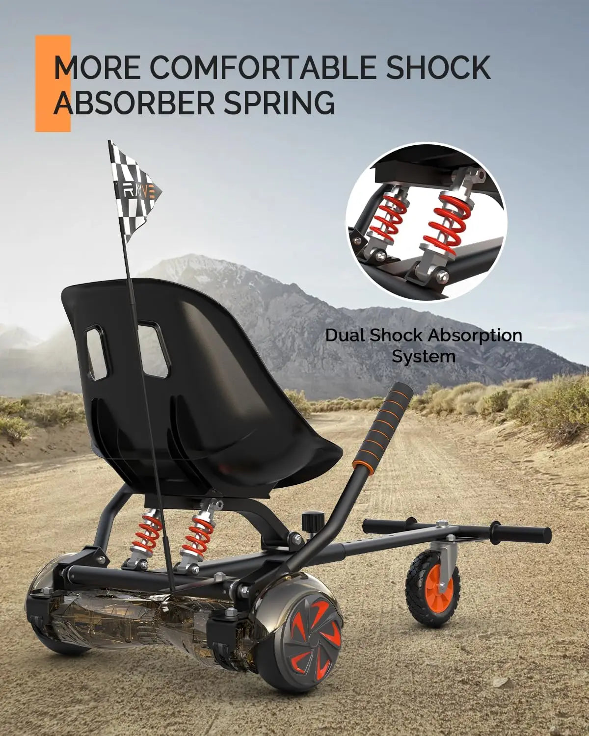 Hoverboard Attachment S1 with Rear Shock Absorption, Hoverboard Go Kart Accessory for 6.5" 8" 10" Hover Board, Adjustable Frame