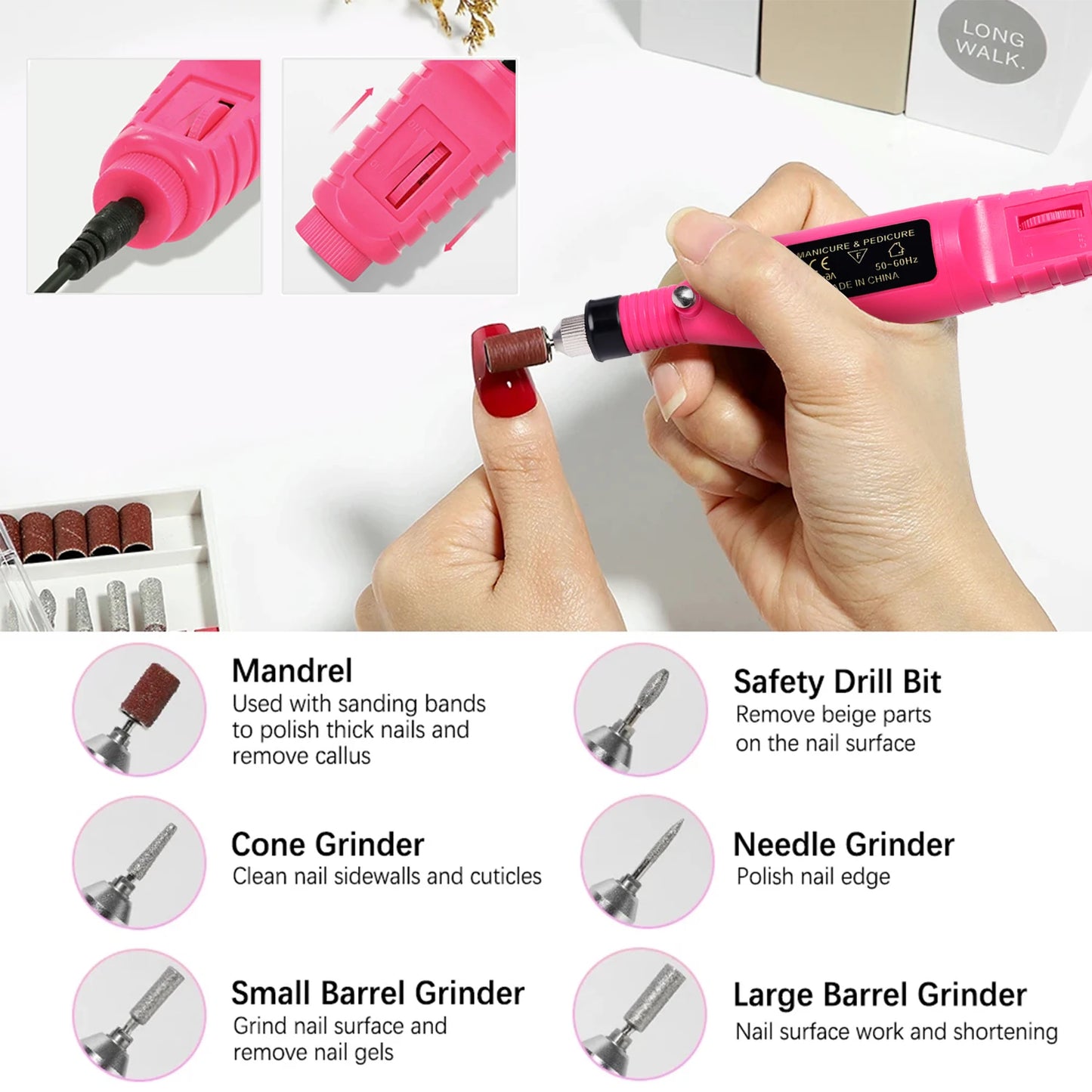 6 Color Portable Nail Polishing Machine NEW Nail Drill Machine Electric Nail Sander Nail Accessories Milling Cutter For Manicure