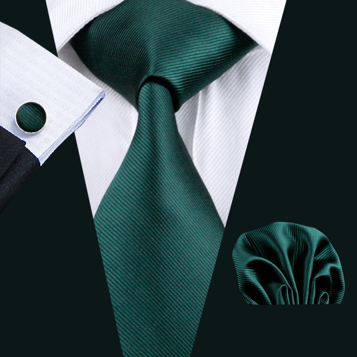 Green Men Tie Wedding Silk Solid Necktie Pocket Square Cufflinks Sets New Suit High Quality Party Business Designer