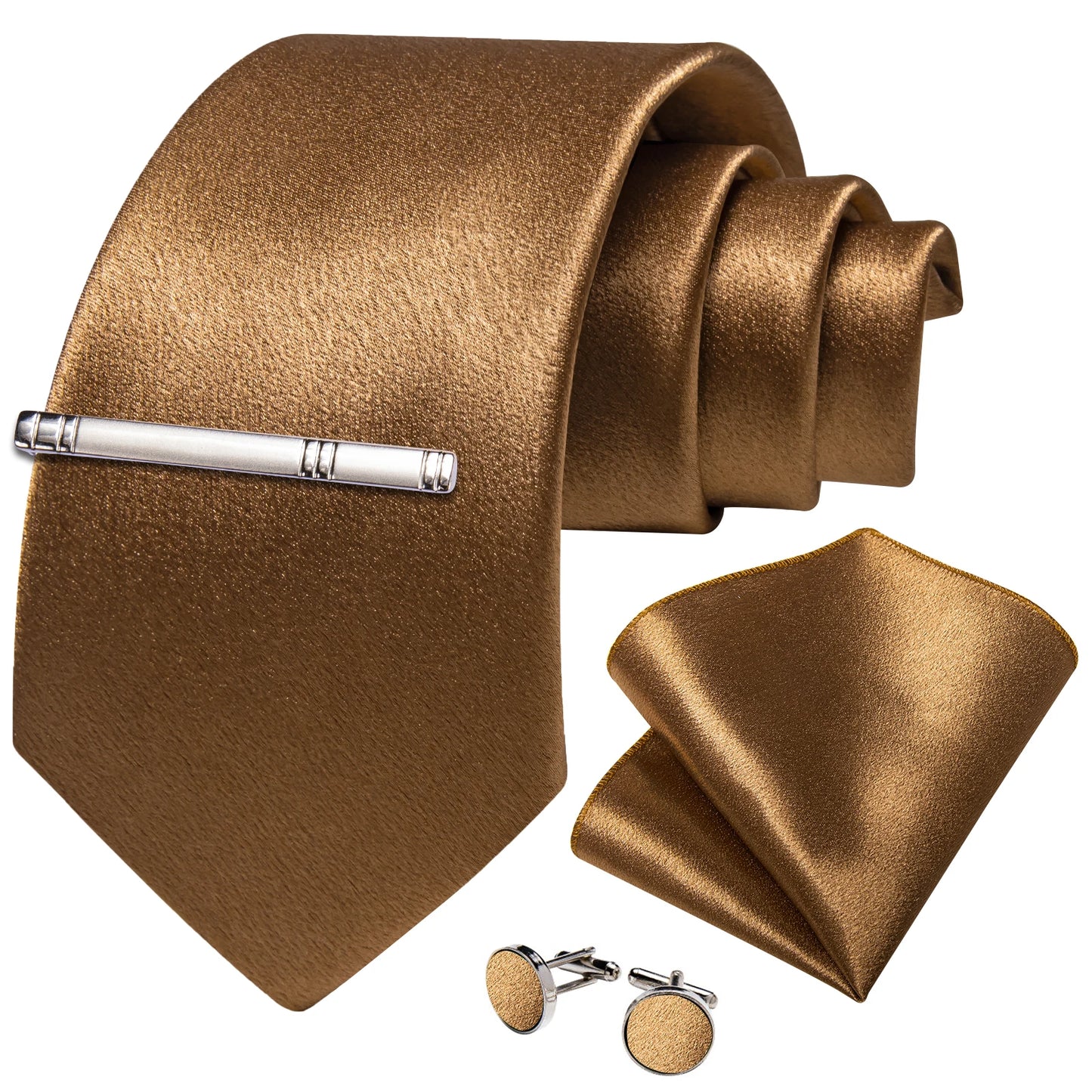 4Pcs Solid Green Brown Black Blue Red Satin 8cm Men Tie Set Handkerchief Cufflinks Wedding Party Accessories Gift for Husband