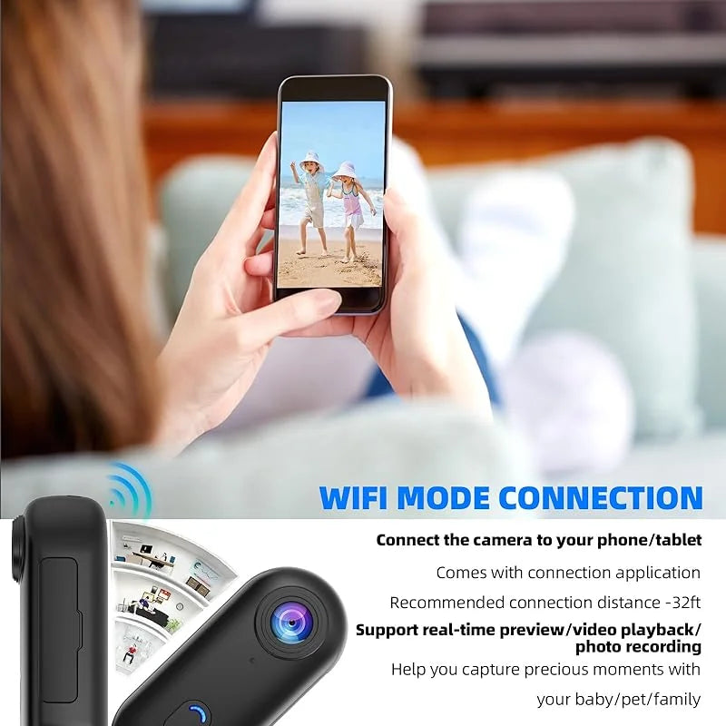 4K Mini WiFi Action Camera Thumb POV Camera Portable Body Cam Wearable Sports Camera with Waterproof Case Cycling Travel