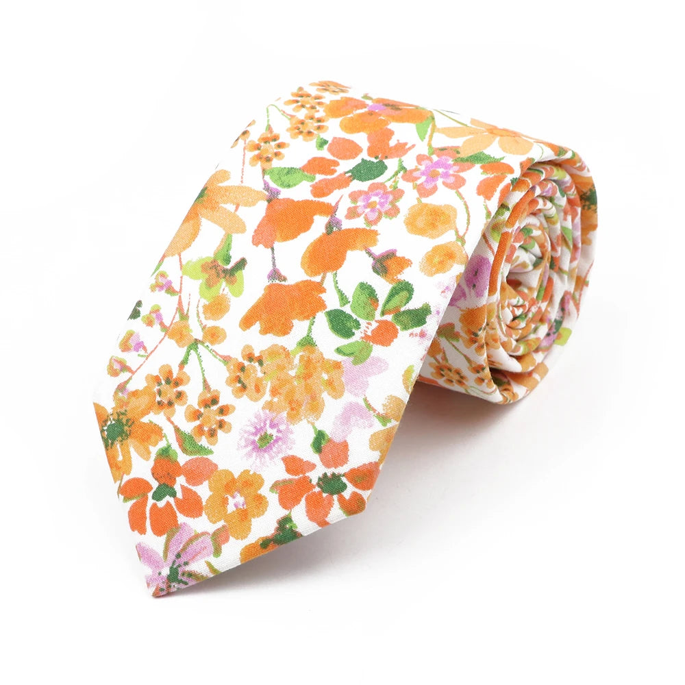 New Chic Floral Tie For Men 2025 100% Cotton Beautiful Elegant Flower Necktie White Blue Narrow Skinny Wedding Casual Cravat