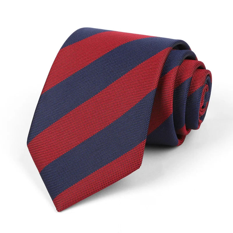 Luxury 8CM Mens Ties Necktie Red Color Stripes Ties For Man Groom Jacquard Woven Neck Tie For Business Wedding Party