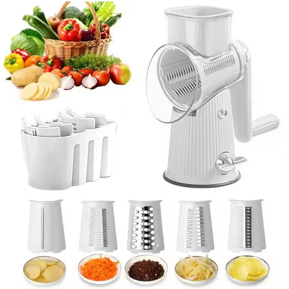 New 2025 5 In 1 Rotary Cheese Grater With Handle Manual Vegetable Graters Shredder Slicer Nuts Grinder With Strong Suction Base
