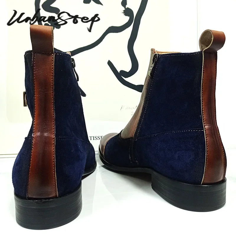 Big Big Big SALES IS ON NOW LUXURY MEN'S BOOTS HIGH ZIPPER ANKLE BOOTS STRAP BCKLE CASUAL MENS DRESS SHOES BLUE MIX BROWN GENUINE LEATHER BOOTS MEN