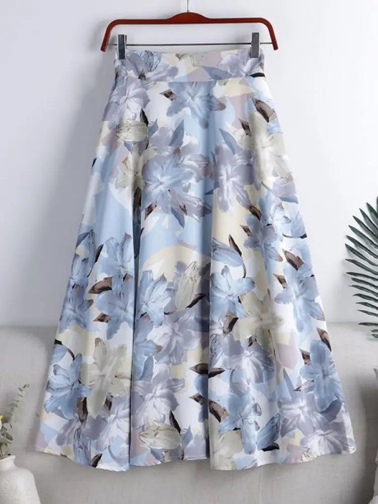 Chiffon Print Dot Skirts Womens High Waist All-match Summer Medium Long  A-line Skirt Female Office Lady Pleated Skirt Elegant
