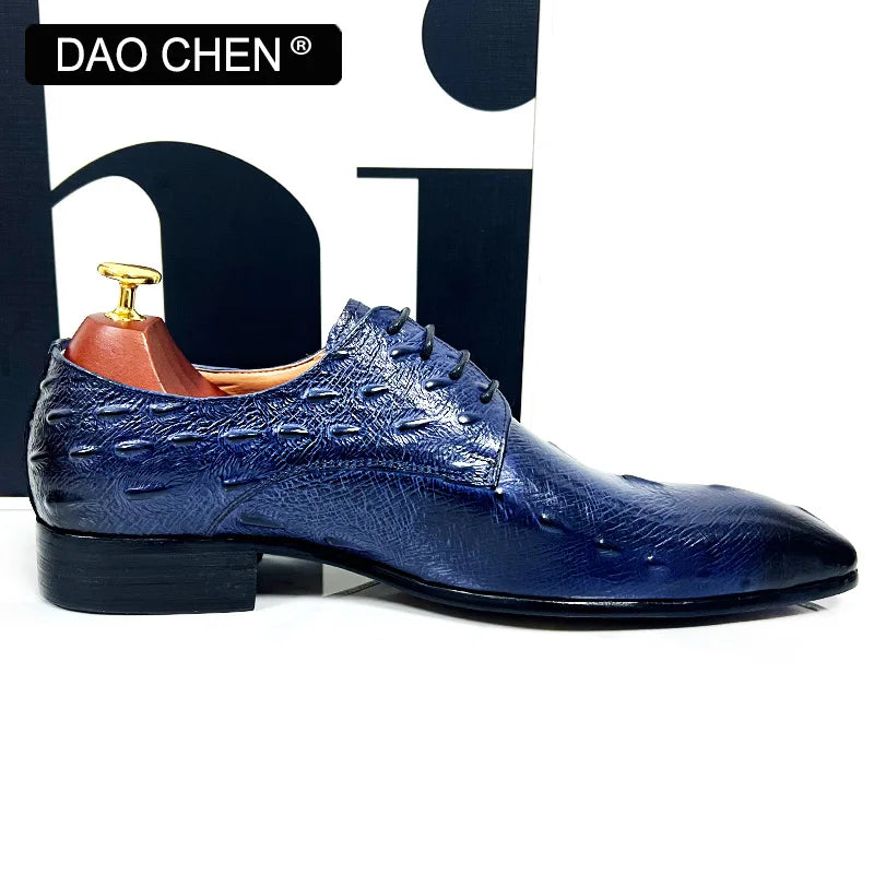 NEW 2024 ITALIAN MEN LEATHER SHOES BLUE BLACK CROCODILE SHOES LACE UP LUXURY MEN DRESS SHOES OFFICE WEDDING OXFORDS SHOES FOR MEN