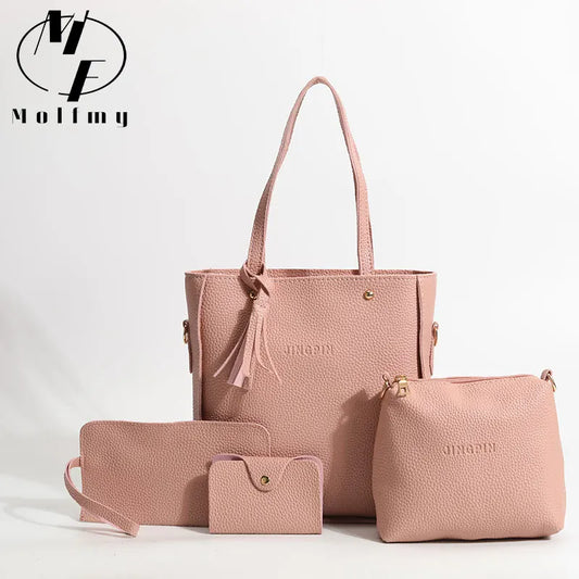 AMAZONY 4Pcs/Set Crossbody Shoulder Bag High Capacity Pattern PU Leather Shoulder Bags Wallet Purse Ladies Crossbody Bag for Women Girls