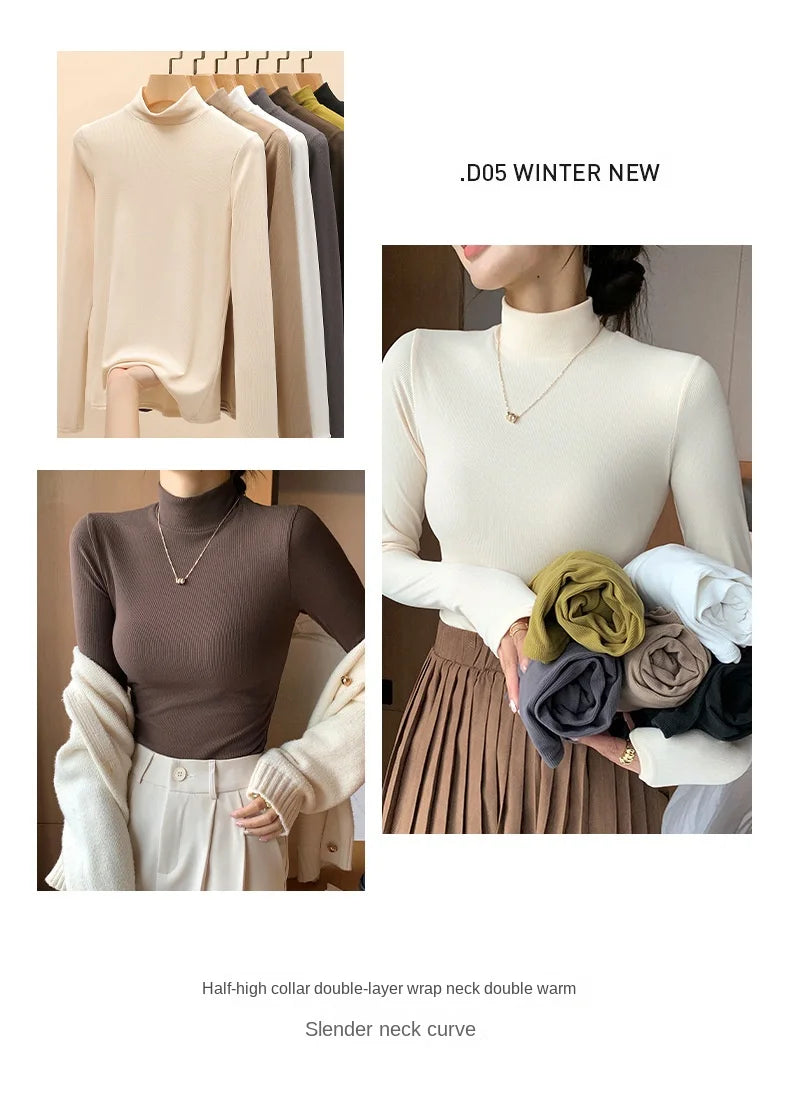 2024 New Knitted Half-turtleneck Pullovers Women Bottom Shirts Sweater Jumper Elegant USA and Canadian Fashion Long-sleeved Tops Knitwear