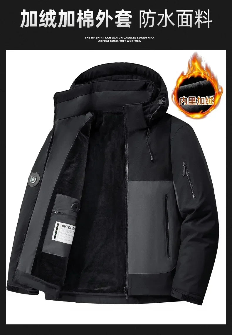 Winter Men Thick Warm Waterproof Parkas Jackets Hat Detachable Men Wool Liner Fleece Coats Male Parka Plus Size Winter Jacket