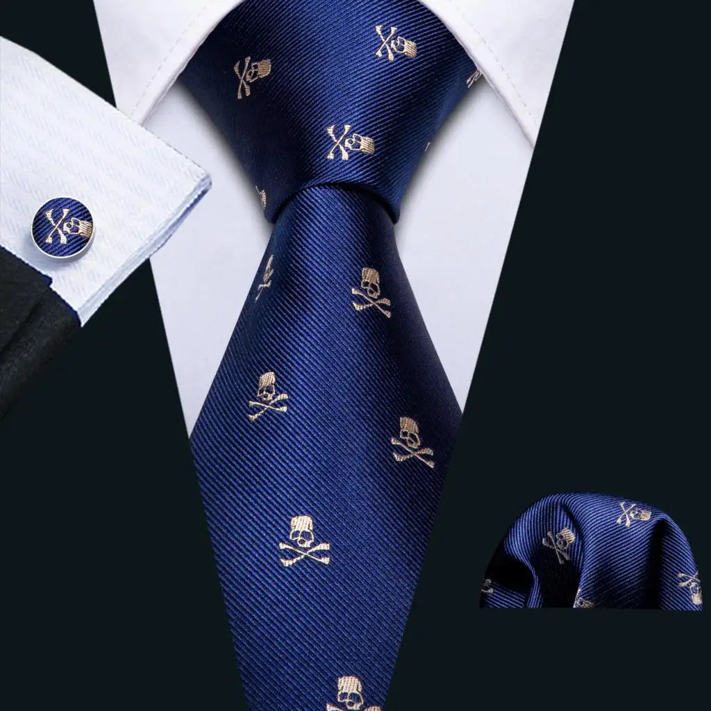Barry.Wang Jacquard Animal Silk Men Tie Hankerchief Cufflinks Set Novelty Necktie for Male Gift Wedding Business Party 30 Styles