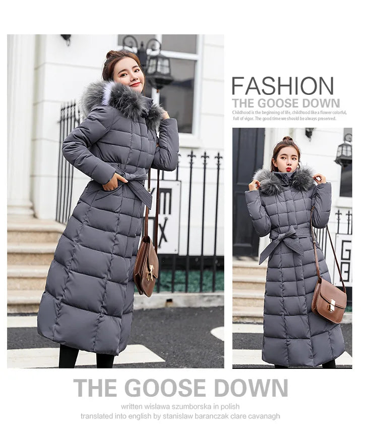 New 2024 - 2025 X-Long Down Jacket Women Casual Thick Warm Padded Coat Winter Loose Solid Hooded Parkas Lady Korean Fashion Solid Long Overcoa
