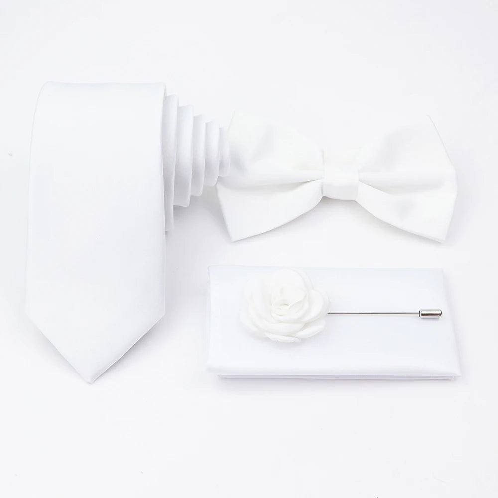 Hot Sale Pink Purple Sage Green Tie Set Polyester Necktie Bowtie Cufflink Brooch For Groom Suit Wedding Cravat Shirt Accessory