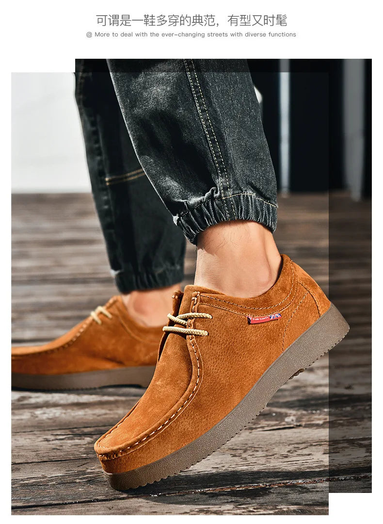 Autumn Men Casual Shoes Suede Leather Work Shoes Male Lace-up Flats Sneakers Platform British Business Party Dress Shoes 38-45