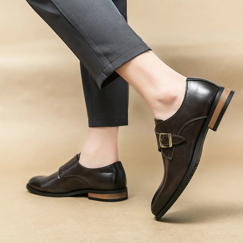 Luxury Soft Wood Heel Men's Fashion Business Leather Shoes Formal Dress Shoes Casual Derby Shoes Career Oxford Italy Style Shoes