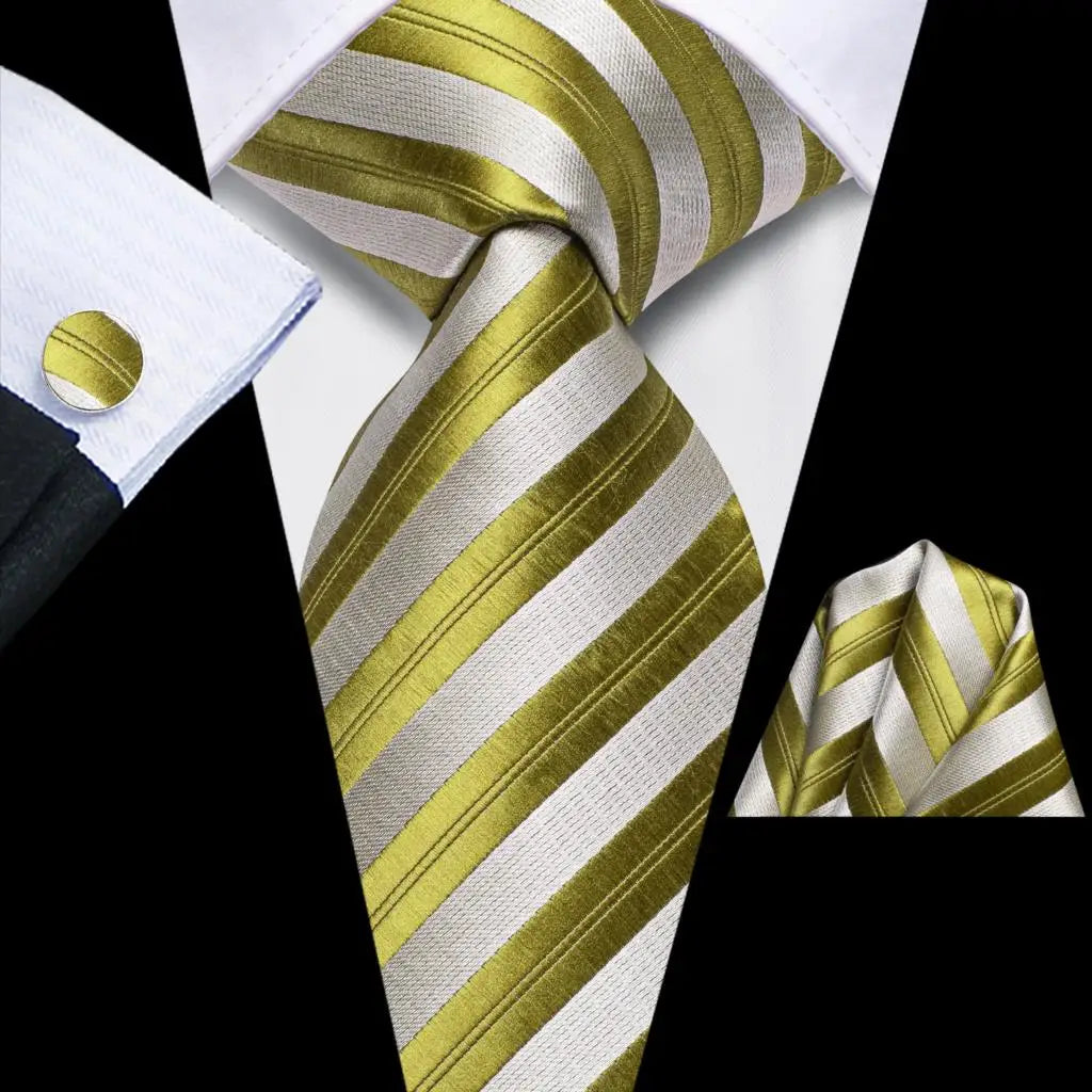 Our Brand  2025 Hi Tie Striped Sage Green Mens Fashion Necktie Handkerchief Cufflinks for Tuxedo Accessory Classic Silk Luxury Tie for Man Gift