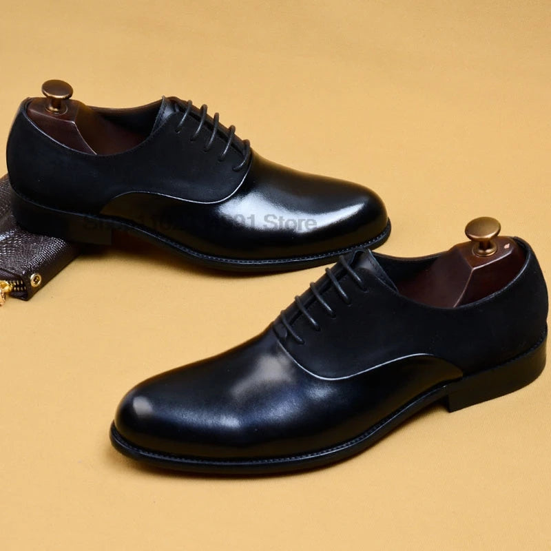 New 2024 HNXC Mens Oxford Genuine Leather Shoes Black Brown Classic Shoes Brogue Lace Up Dress Wedding Office Business Men Formal Shoes