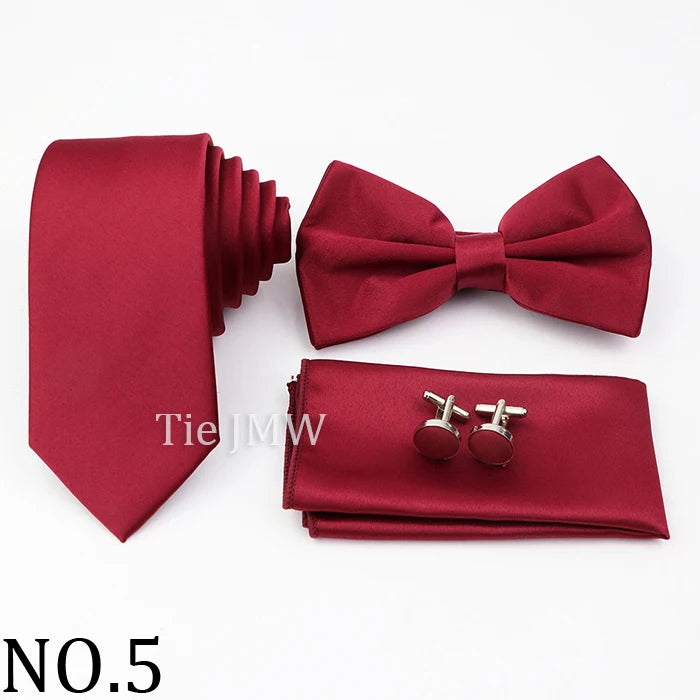 Hot Sale Pink Purple Sage Green Tie Set Polyester Necktie Bowtie Cufflink Brooch For Groom Suit Wedding Cravat Shirt Accessory