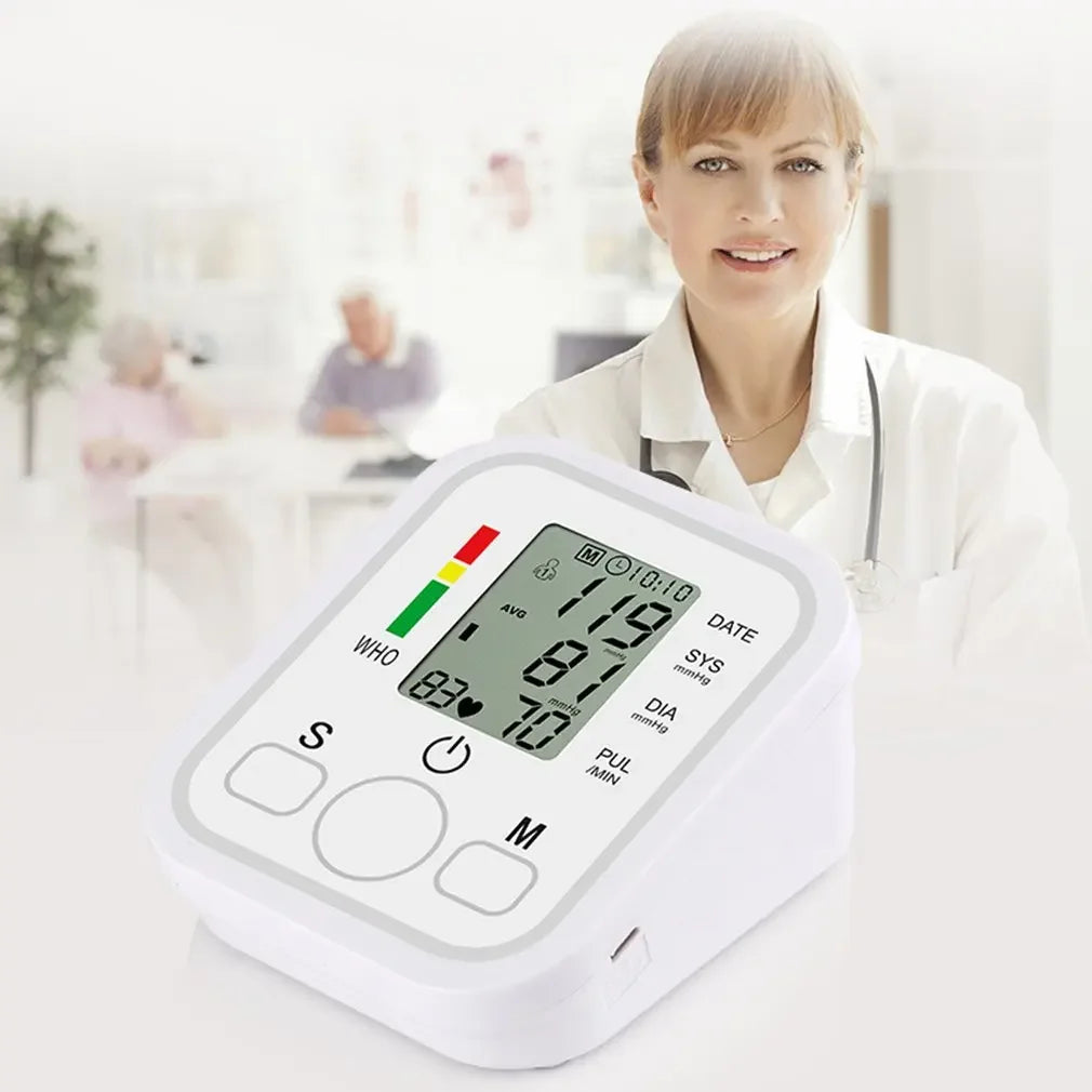 LCD Portable Health Care Pulse Meter BP Monitor Automatic Digital Arm Blood Pressure Monitor Tonometer Meter Sphygmomanometer