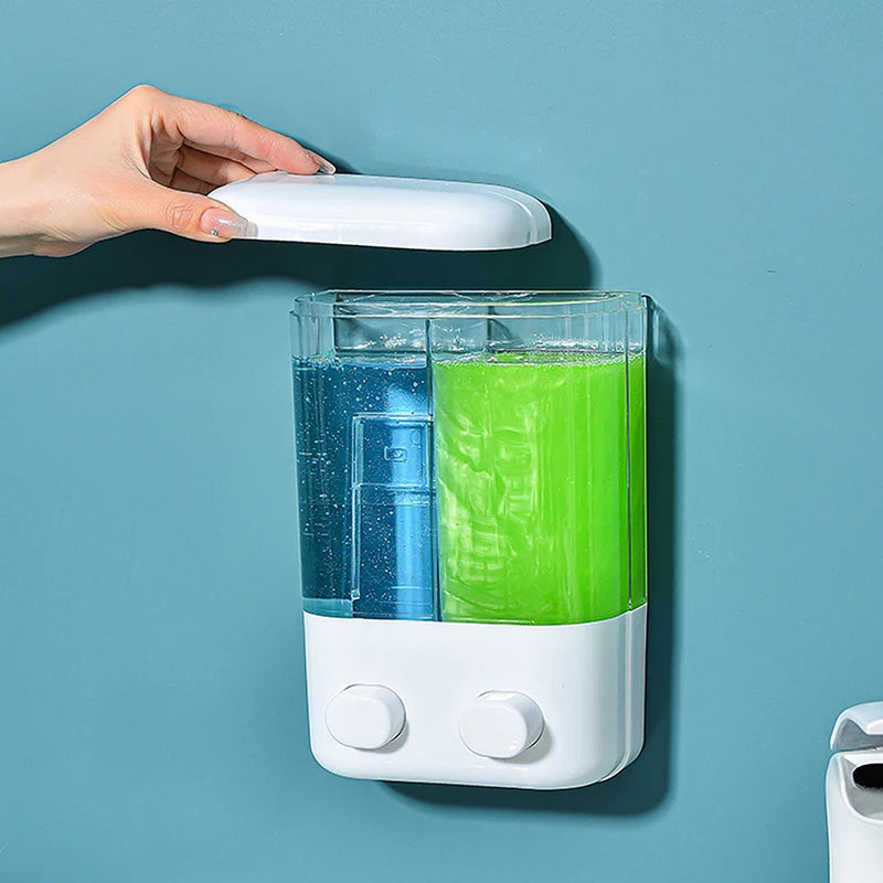 Doublehead Soap Dispenser Bathroom Wall Mount Shower Shampoo Bottle Lotion Container Holder Double Head Foam Hand Wash Dispenser