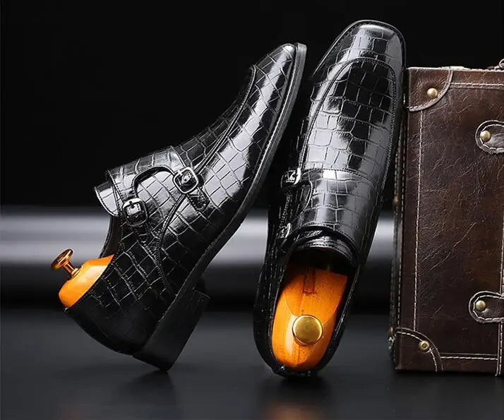 Man's Business Dress Office Shoes Crocodile Grain Leather Shoes Mens Buckle Casual Wedding Party Shoe Men Loafers Flats