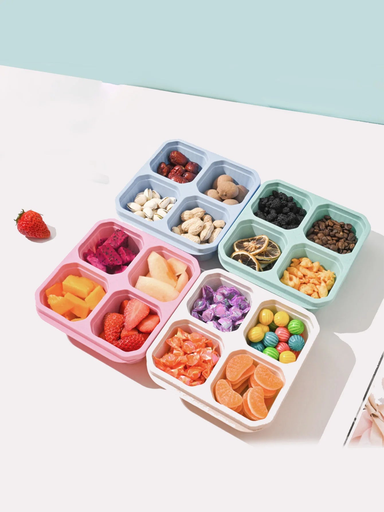 1pc portable kitchen tool meal box with 4 compartments for children and adults, used for home snack storagereusable meal boxes