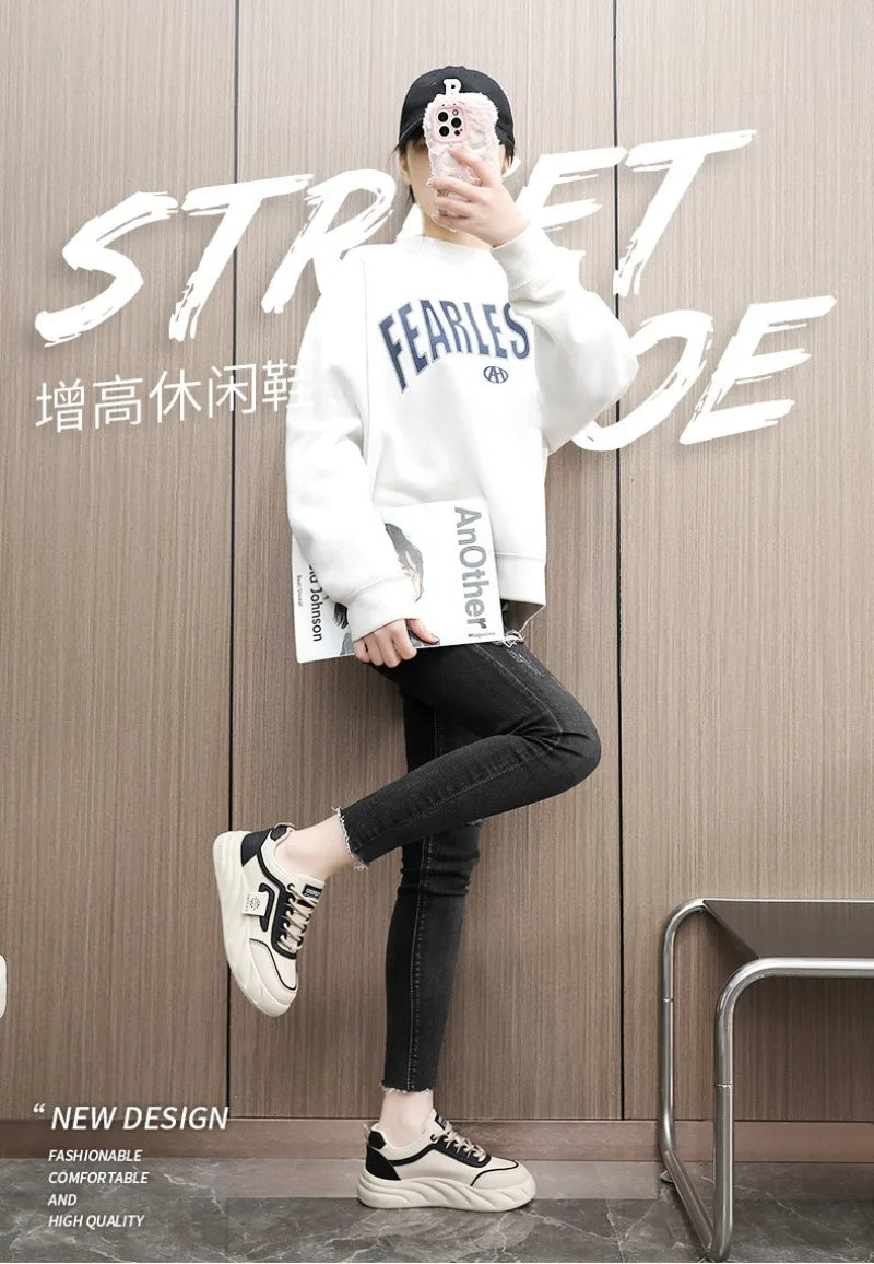 2024 New Chunky Women's Casual Flats Shoes Spring Trendy Comfortable Sneakers Youth Student Girls Board Shoes Small White Shoes
