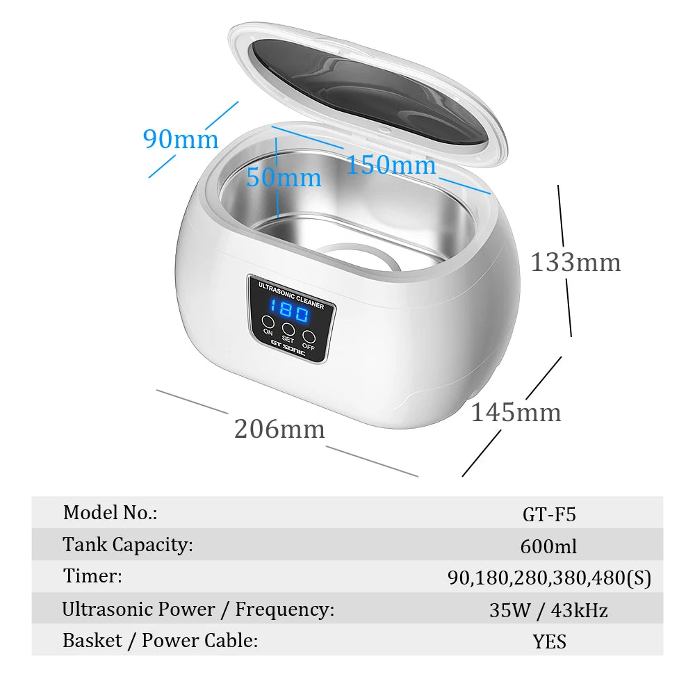 35W Digital Ultrasonic Cleaner 600ml Sonicator Bath Vibration Ultrasonic Jewelry Ring Parts Glasses Watch Cleaning Machine