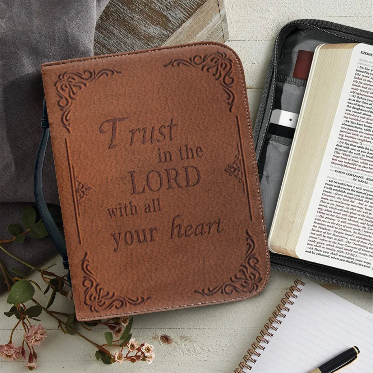 Women's Handbags Portable Bible Storage Bags Fashion New Leather Bible Verse Printing Zippered Handle Church Bible Bag Custom