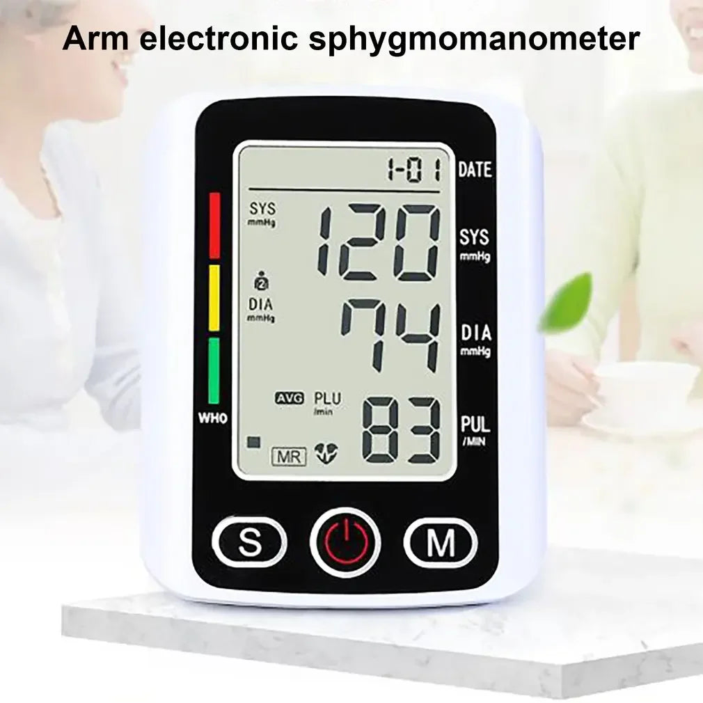LCD Portable Health Care Pulse Meter BP Monitor Automatic Digital Arm Blood Pressure Monitor Tonometer Meter Sphygmomanometer