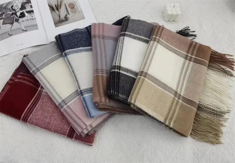 2025 Warm Plaid Cashmere Shawl Poncho Winter Scarf Luxury Print Blanket Pashmina Wraps Bufanda With Tassel Casual Stoled Echarpe