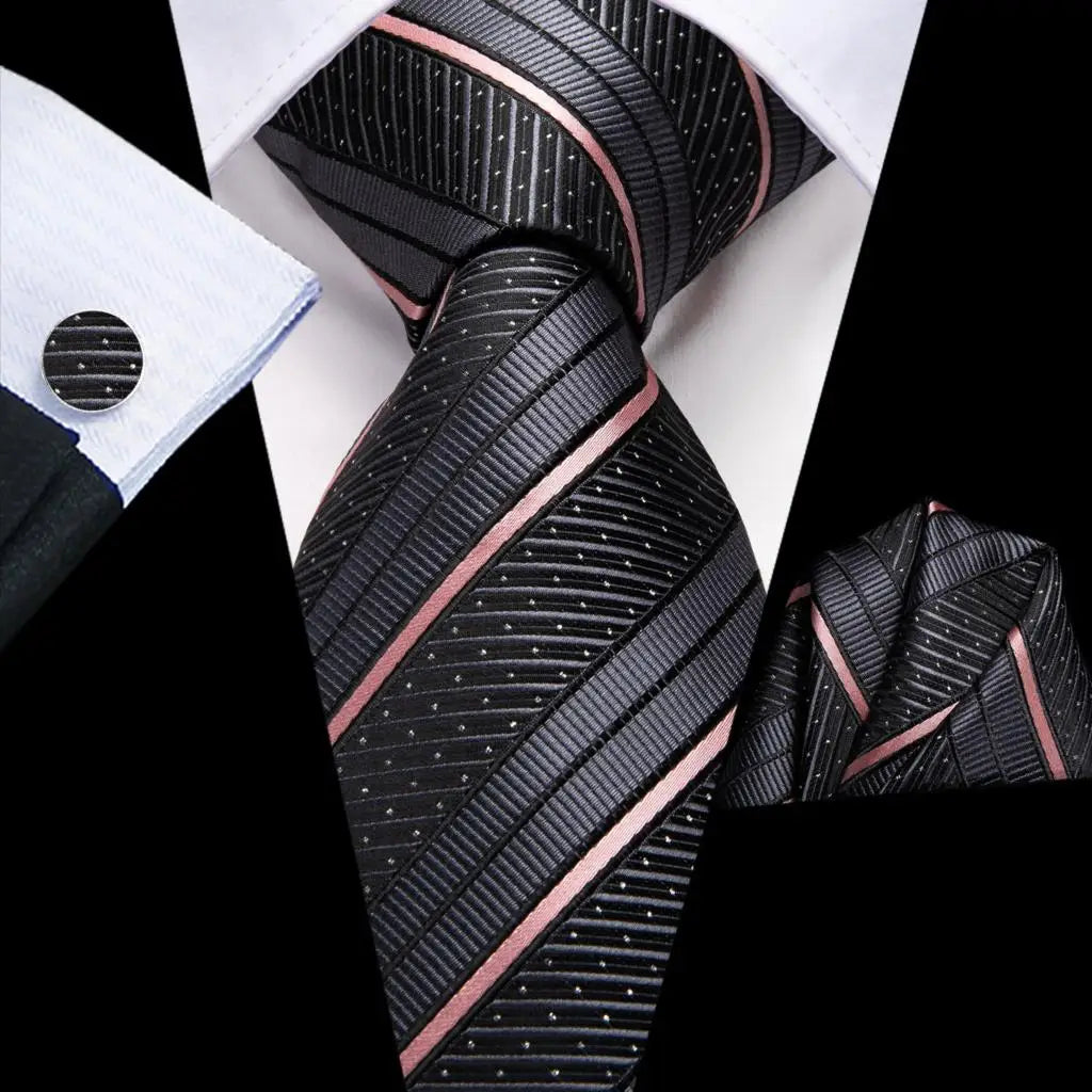Our Brand  2025 Hi Tie Striped Sage Green Mens Fashion Necktie Handkerchief Cufflinks for Tuxedo Accessory Classic Silk Luxury Tie for Man Gift