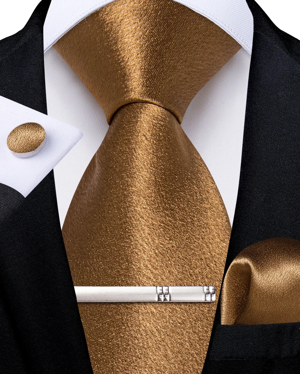 4Pcs Solid Green Brown Black Blue Red Satin 8cm Men Tie Set Handkerchief Cufflinks Wedding Party Accessories Gift for Husband