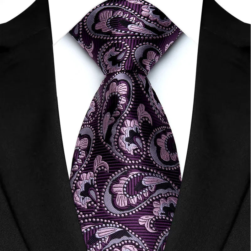 Luxury 8CM Mens Necktie Purple Color Stripes Floral Plaid Ties For Man Groom Jacquard Woven Neck Tie For Business Wedding Party