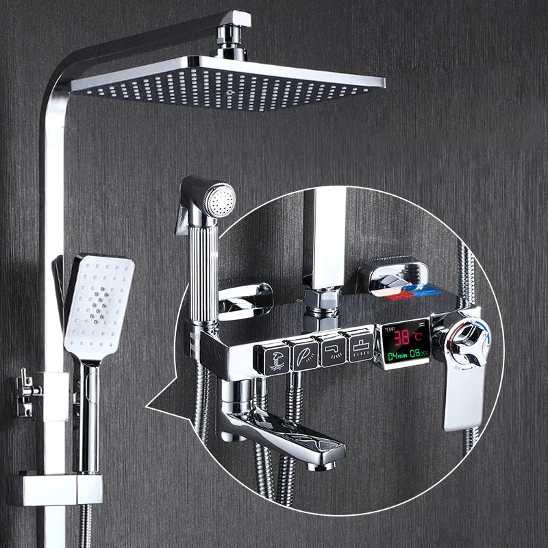 New 2024-2025 Chrome Digital Bathroom Shower System for Bathroom Accessories Brass Bathroom Mixer Faucet Thermostatic Digital Shower Set Plus FREE SHIPPING