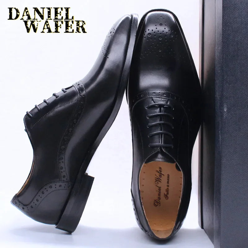 Men's Genuine Leather Oxford Shoes Brown & Black 2025 - 2026  High-Quality Snake Print Lace-Up Business Dress Suit Wedding Shoes